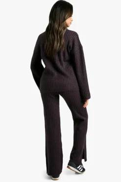 Knitted Co-Ords|Co-Ord Sets*boohoo Soft Knit Thick Rib Crew Neck Oversized Jumper And Knitted Trouser Set purple