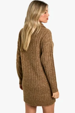 Jumper Dresses|Jumper Dresses*boohoo Soft Knit Thick Rib Zip Neck Oversized Jumper Dress camel