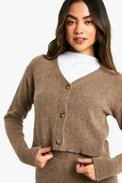 Knitted Co-Ords|Knitwear*boohoo Soft Knit V Neck Cardigan and Wide Leg Knitted Co-Ord taupe