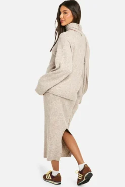 Oversized Jumpers|Jumpers*boohoo Soft Knit V Neck Oversized Jumper And Scarf stone