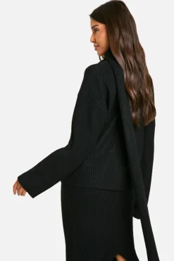 Oversized Jumpers|Jumpers*boohoo Soft Knit V Neck Oversized Jumper And Scarf black