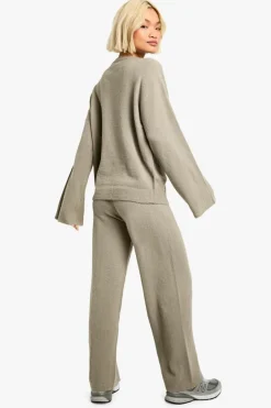 Knitted Co-Ords|Knitwear*boohoo Soft Knit V Neck Wide Leg Knitted Co-ord oatmeal