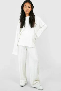Knitted Co-Ords*boohoo Soft Knit Wide Rib Jumper And Flares Knitted Co-ord ecru