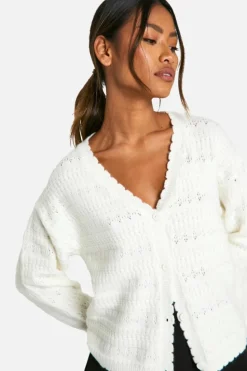 Cardigans|Knitwear*boohoo Soft Knitted Pointelle Cardigan cream
