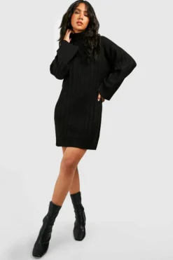 Jumper Dresses|Jumper Dresses*boohoo Soft Mixed Rib Knit Oversized Jumper Dress black