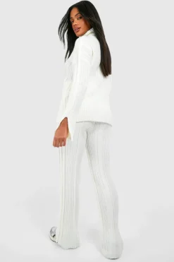 Knitted Co-Ords|Up To 80% Off Winter Warmers*boohoo Soft Mixed Rib Knit Wide Leg Trousers ecru