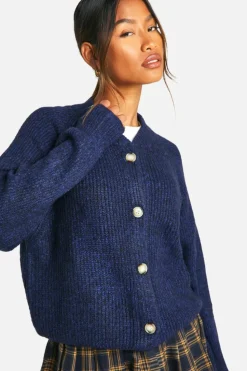 Cardigans|Jumpers & Cardigans*boohoo Soft Rib Knit Bomber Cardigan navy