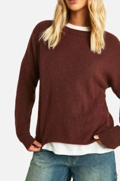 Jumpers|Jumpers & Cardigans*boohoo Soft Rib Knit Crew Neck Jumper chocolate