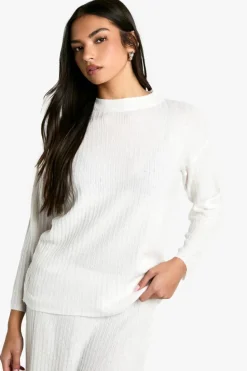 Knitted Co-Ords|Bottoms*boohoo Soft Rib Knit Crew Neck Jumper And Maxi Skirt Co-ord ecru