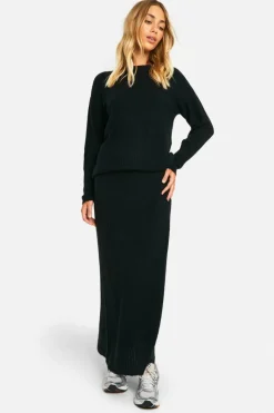 Knitted Co-Ords|Bottoms*boohoo Soft Rib Knit Crew Neck Jumper And Maxi Skirt Co-ord black