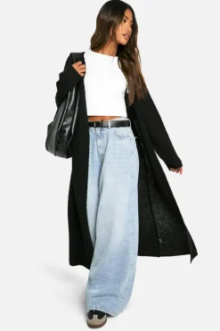 Cardigans*boohoo Soft Rib Knit Edge To Edge Maxi Cardigan black