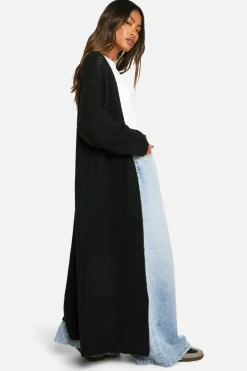 Cardigans*boohoo Soft Rib Knit Edge To Edge Maxi Cardigan black
