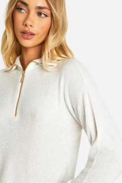 Jumpers|Knitwear*boohoo Soft Rib Knit Half Zip Collar Jumper ecru