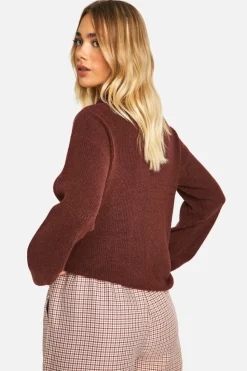 Jumpers|Knitwear*boohoo Soft Rib Knit Half Zip Collar Jumper chocolate