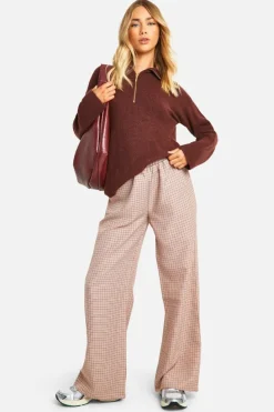 Jumpers|Knitwear*boohoo Soft Rib Knit Half Zip Collar Jumper chocolate