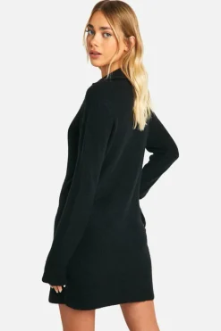 Jumper Dresses|Jumper Dresses*boohoo Soft Rib Knit Half Zip Collar Jumper Dress black