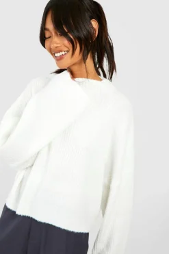 Jumpers*boohoo Soft Rib Knit High Neck Jumper ivory