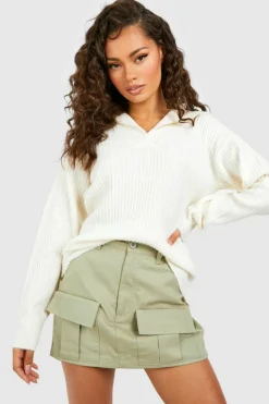 Jumpers|Knitwear*boohoo Soft Rib Knit Polo Collar Jumper white