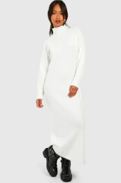 Jumper Dresses|Jumper Dresses*boohoo Soft Rib Knit Roll Neck Midaxi Jumper Dress cream