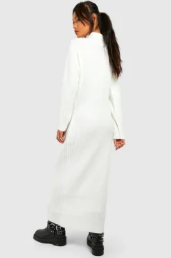 Jumper Dresses|Jumper Dresses*boohoo Soft Rib Knit Roll Neck Midaxi Jumper Dress cream