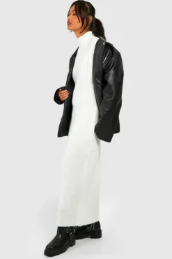 Jumper Dresses|Jumper Dresses*boohoo Soft Rib Knit Roll Neck Midaxi Jumper Dress cream