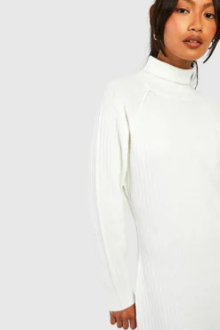 Jumper Dresses|Jumper Dresses*boohoo Soft Rib Knit Roll Neck Midaxi Jumper Dress cream