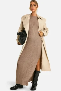 Jumper Dresses|Jumper Dresses*boohoo Soft Rib Knit Side Split Midaxi Dress taupe