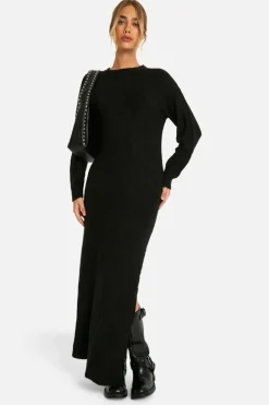 Jumper Dresses|Jumper Dresses*boohoo Soft Rib Knit Side Split Midaxi Dress black