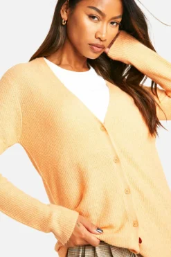 Cardigans*boohoo Soft Rib Knit Slouchy Boyfriend Cardigan orange