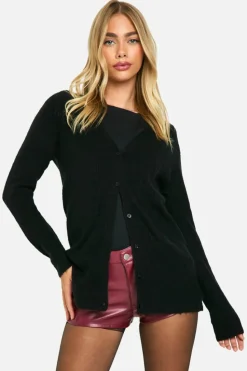 Cardigans|Jumpers & Cardigans*boohoo Soft Rib Knit Slouchy Boyfriend Cardigan black