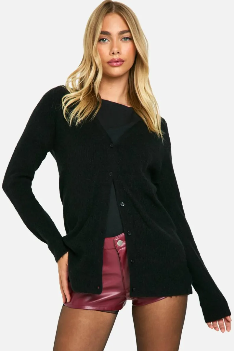 Cardigans|Jumpers & Cardigans*boohoo Soft Rib Knit Slouchy Boyfriend Cardigan black
