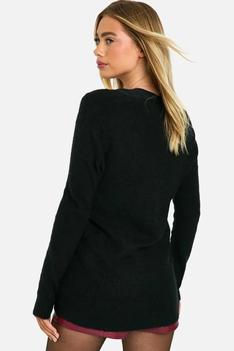 Cardigans|Jumpers & Cardigans*boohoo Soft Rib Knit Slouchy Boyfriend Cardigan black