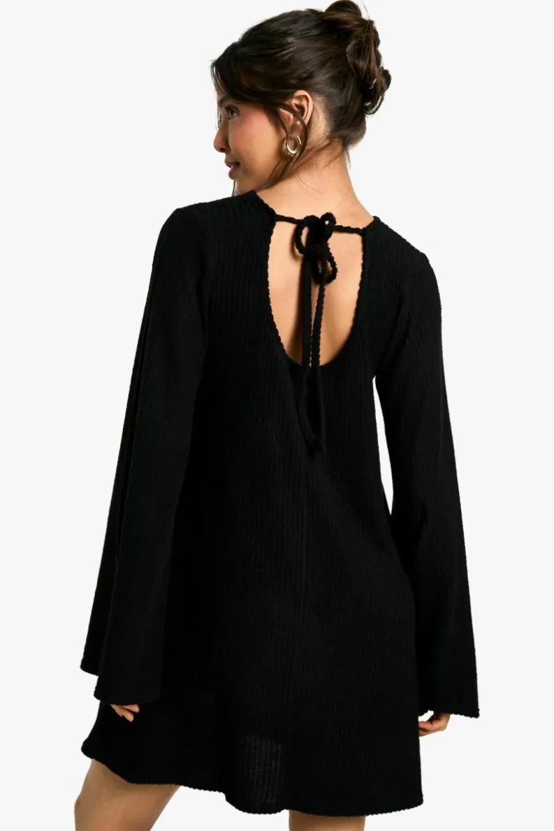 Mini Dresses|Long Sleeve Dresses*boohoo Soft Rib Tie back Smock Dress black