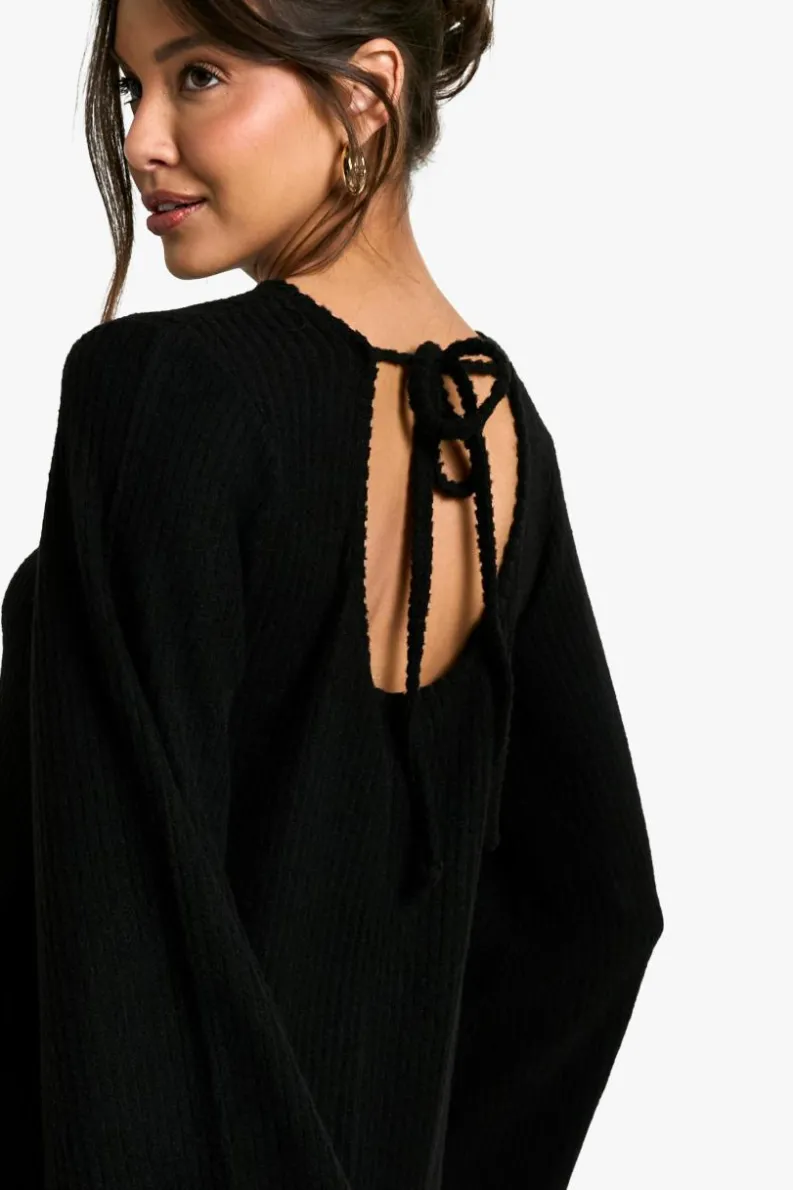 Mini Dresses|Long Sleeve Dresses*boohoo Soft Rib Tie back Smock Dress black