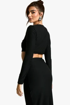 Long Sleeve Tops*boohoo Soft Touch Square Neck Long Sleeve Top black