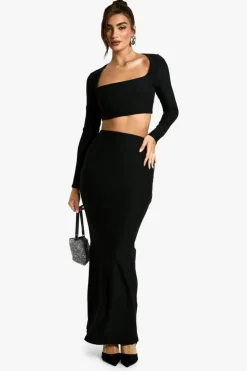 Long Sleeve Tops*boohoo Soft Touch Square Neck Long Sleeve Top black