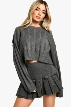 Jumpers|Jumpers & Cardigans*boohoo Soft Wide Rib Exposed Seam Crop Jumper charcoal