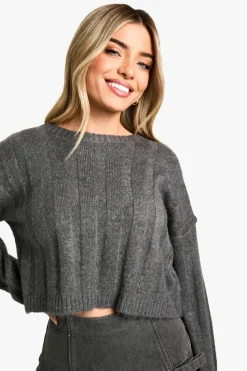Jumpers|Jumpers & Cardigans*boohoo Soft Wide Rib Exposed Seam Crop Jumper charcoal