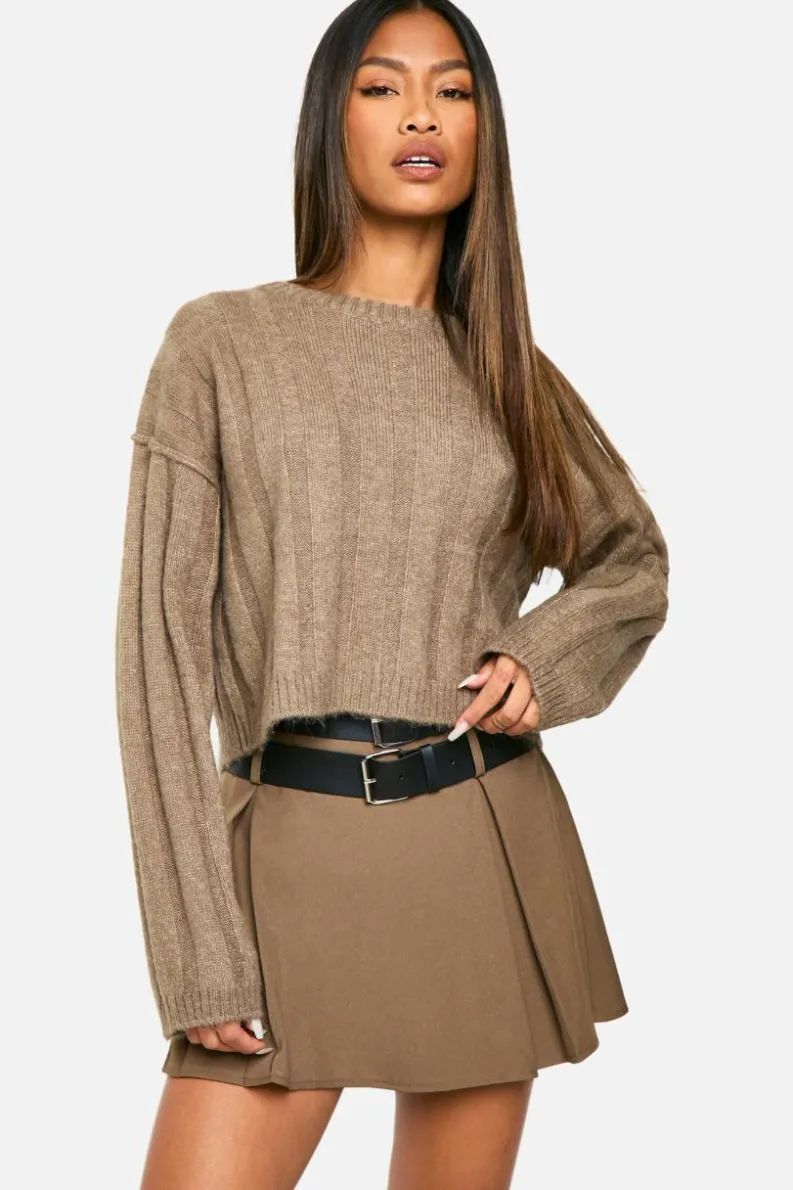 Jumpers|Jumpers & Cardigans*boohoo Soft Wide Rib Exposed Seam Crop Jumper mocha