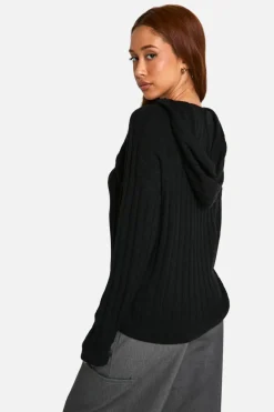 Jumpers*boohoo Soft Wide Rib Knitted Hoody black