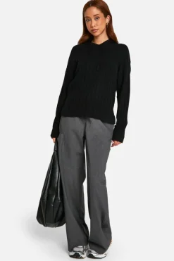 Jumpers*boohoo Soft Wide Rib Knitted Hoody black