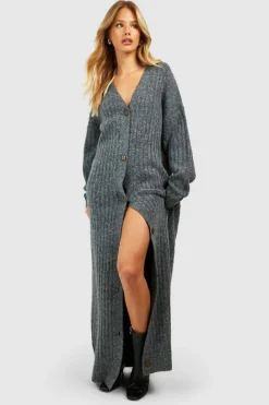 Cardigans|Jumpers & Cardigans*boohoo Soft Wide Rib Maxi Cardigan charcoal