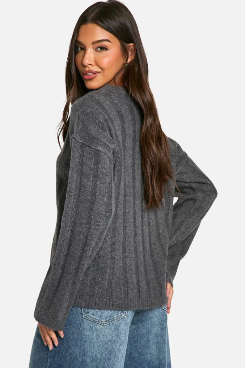 Oversized Jumpers|Jumpers*boohoo Soft Wide Rib Oversized Jumper charcoal