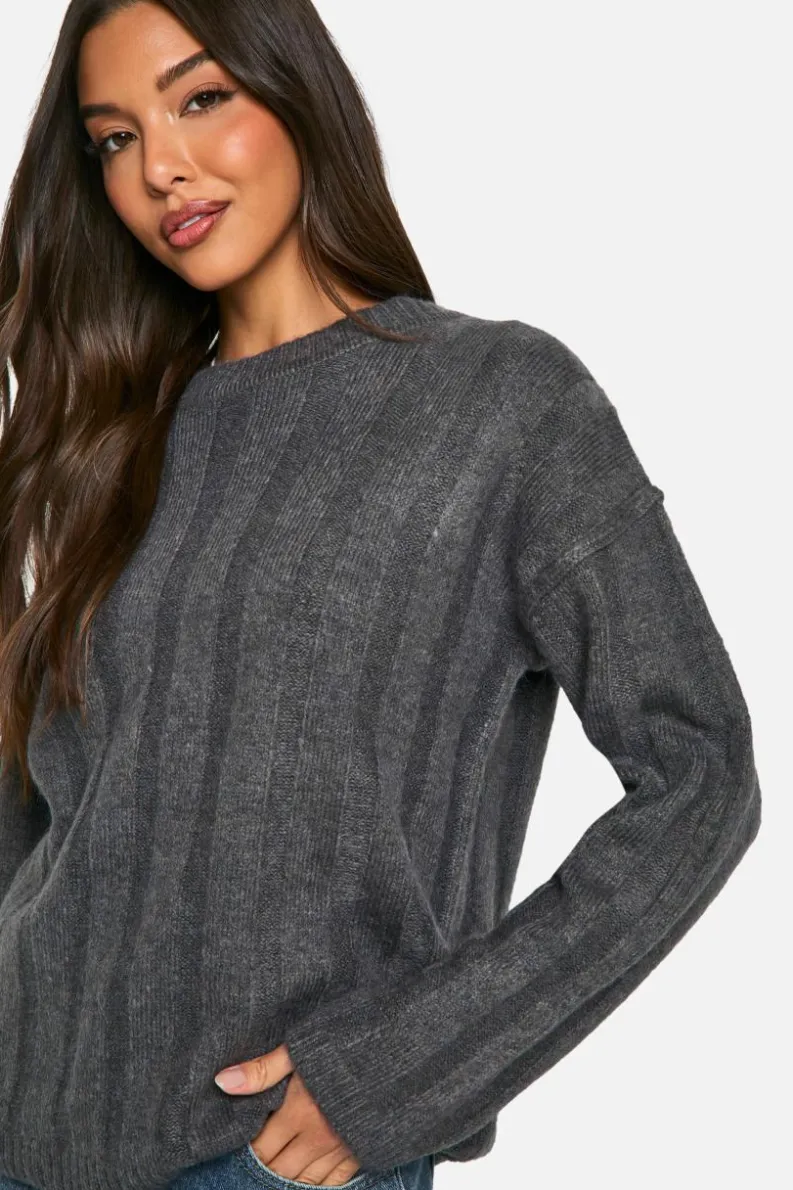 Oversized Jumpers|Jumpers*boohoo Soft Wide Rib Oversized Jumper charcoal