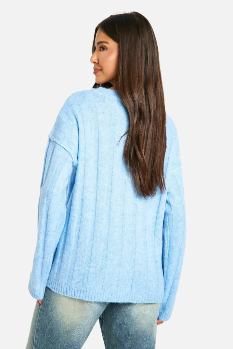 Oversized Jumpers|Jumpers*boohoo Soft Wide Rib Oversized Jumper sky blue