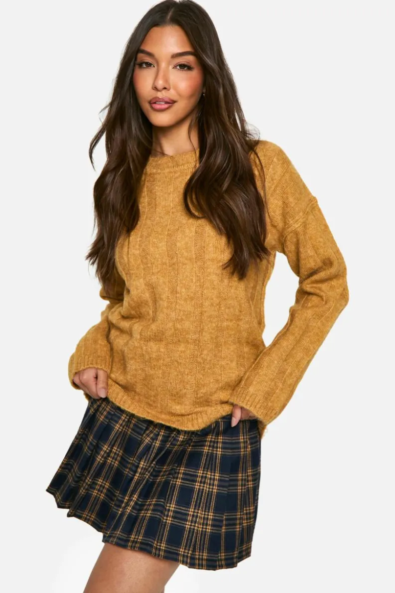 Oversized Jumpers|Jumpers*boohoo Soft Wide Rib Oversized Jumper mustard