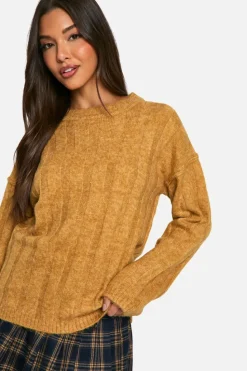 Oversized Jumpers|Jumpers*boohoo Soft Wide Rib Oversized Jumper mustard