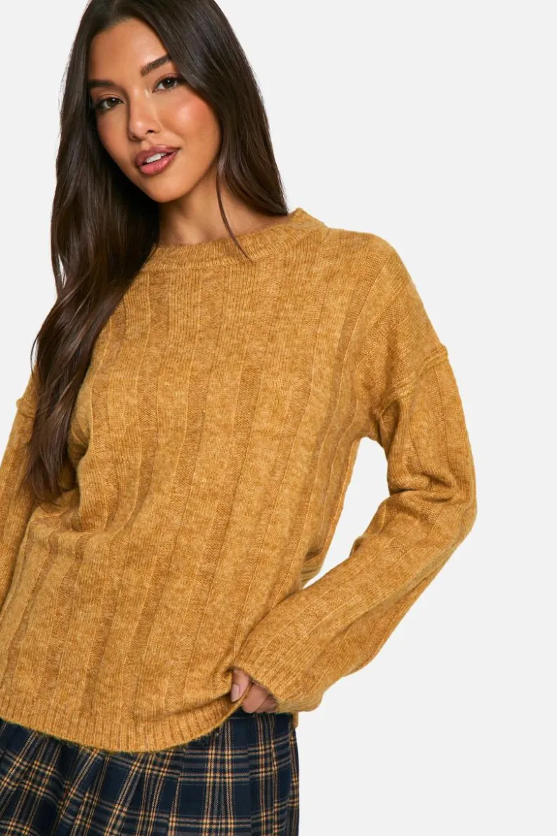 Oversized Jumpers|Jumpers*boohoo Soft Wide Rib Oversized Jumper mustard