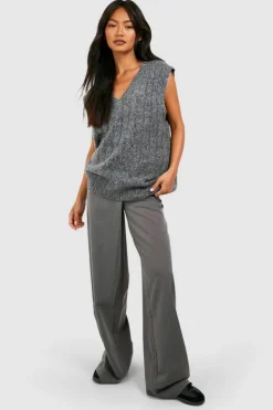 Jumpers|Knitwear*boohoo Soft Wide Rib V Neck Knitted Tank charcoal
