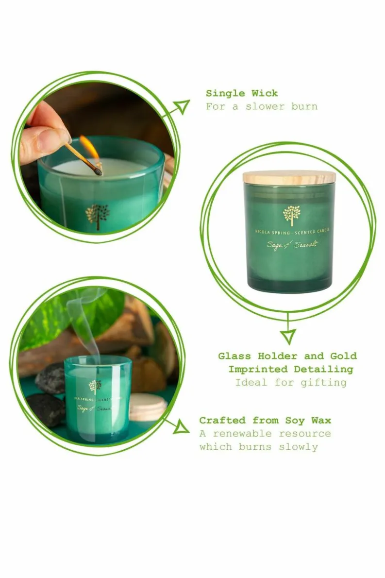 Candles & Diffusers|Candles*Nicola Spring Soy Wax Scented Candle - 130g - Sage & Seasalt Green